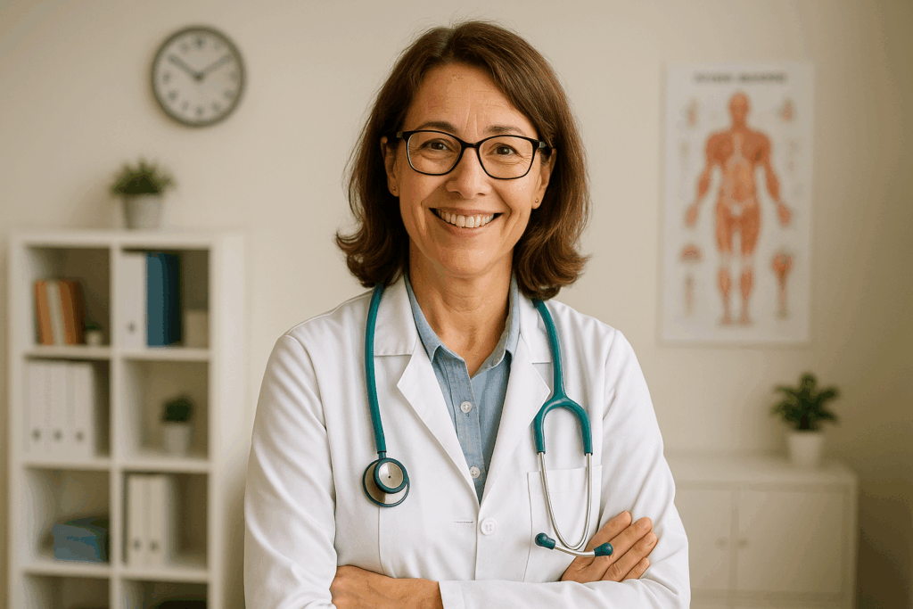 lächelnde hausärztin im büro